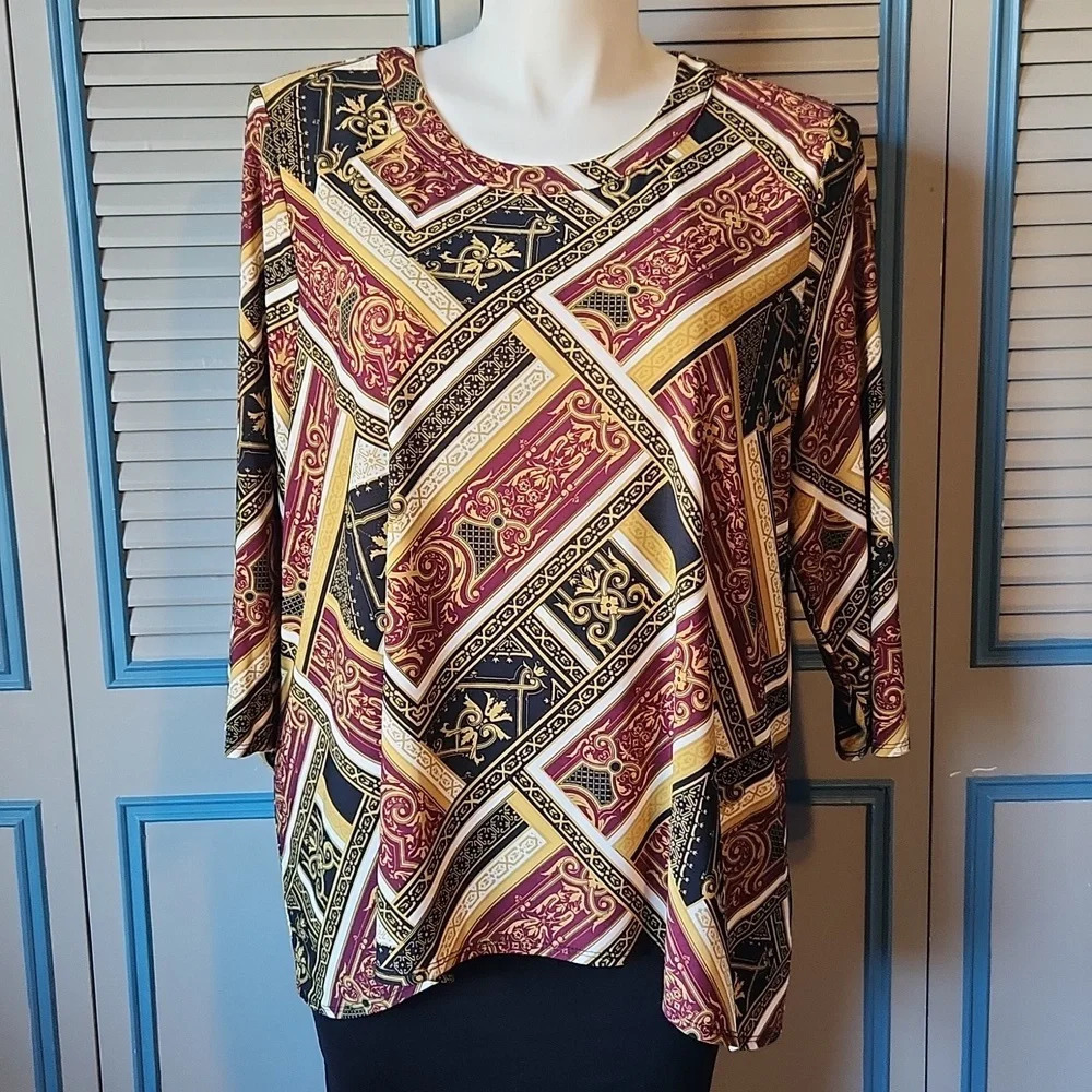 Kasper Red & Gold abstract tunic top